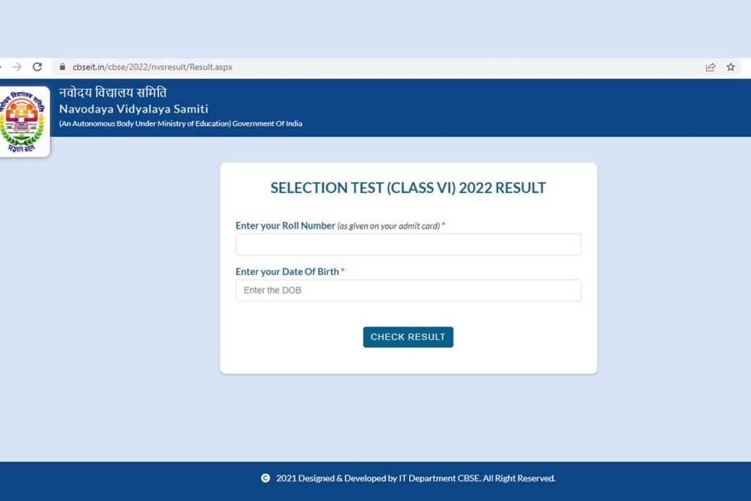 Navodaya Result 2022 The Jawahar Navodaya Vidyalaya Selection Test JNV Result 2022