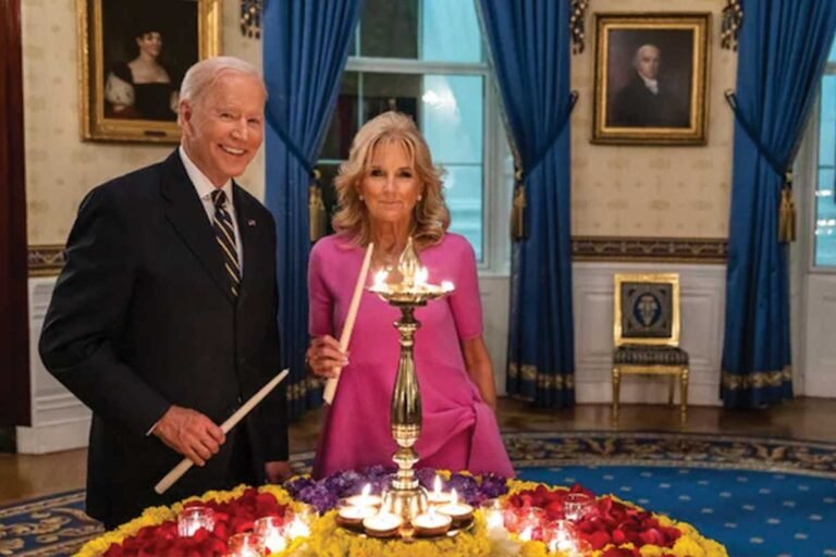 USA White House Diwali Celebration and Lamp Lighting by America President Joe Biden and Jill Biden