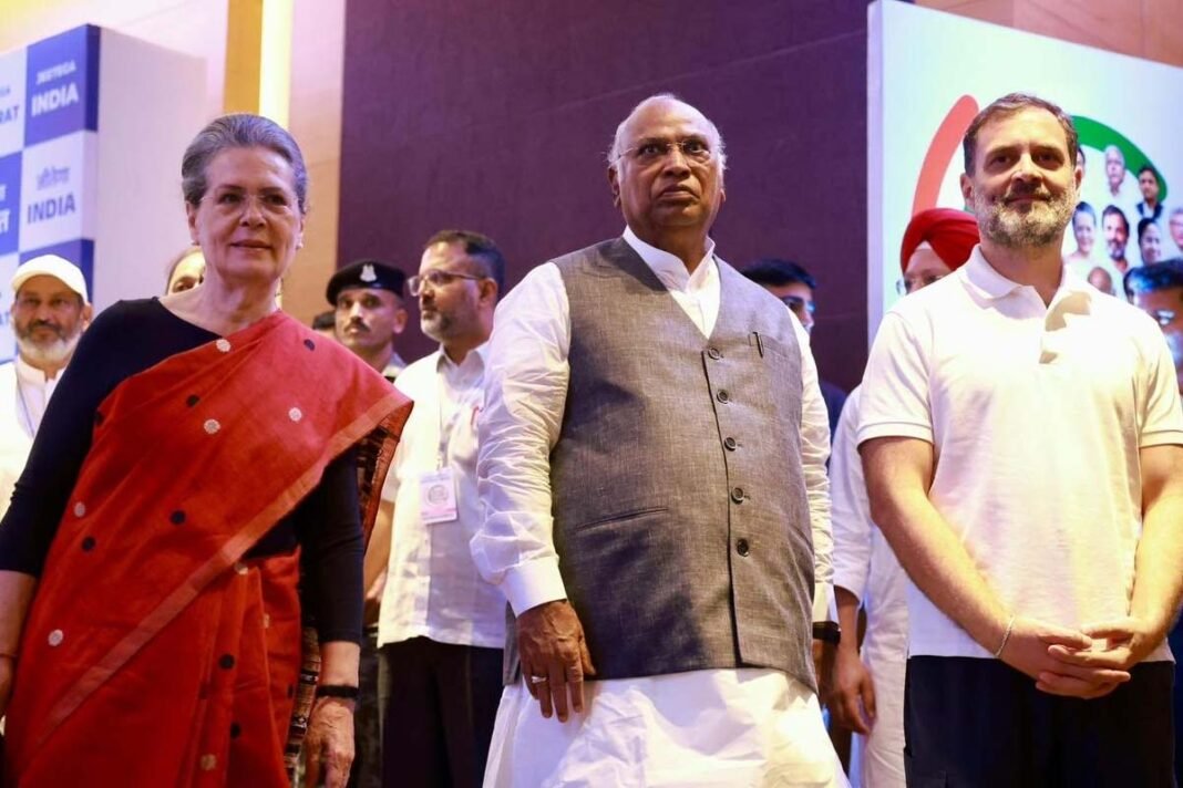 Sonia Gandhi, Rahul Gandhi and Kharge
