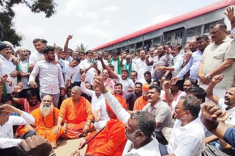 Protesting against the ongoing Hemavati Express Canal work