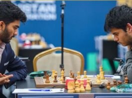 World Chess Champion Gukesh and American Grandmaster Abhimanyu Mishra