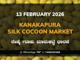 Kanakapura Silk Cocoon Market: 13 February 2026 Kanakapura Silk Cocoon Market ಕನಕಪುರ ರೇಷ್ಮೆ ಗೂಡು ಮಾರುಕಟ್ಟೆ ಧಾರಣೆ