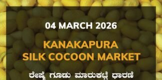 Kanakapura Silk Cocoon Market: 04 March 2026 Kanakapura Silk Cocoon Market ಕನಕಪುರ ರೇಷ್ಮೆ ಗೂಡು ಮಾರುಕಟ್ಟೆ ಧಾರಣೆ